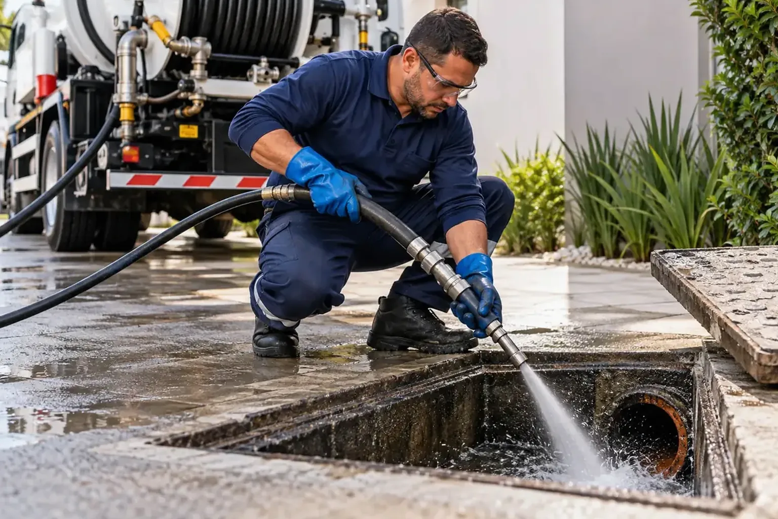 Técnico fazendo inspeção de tubulações com câmera.